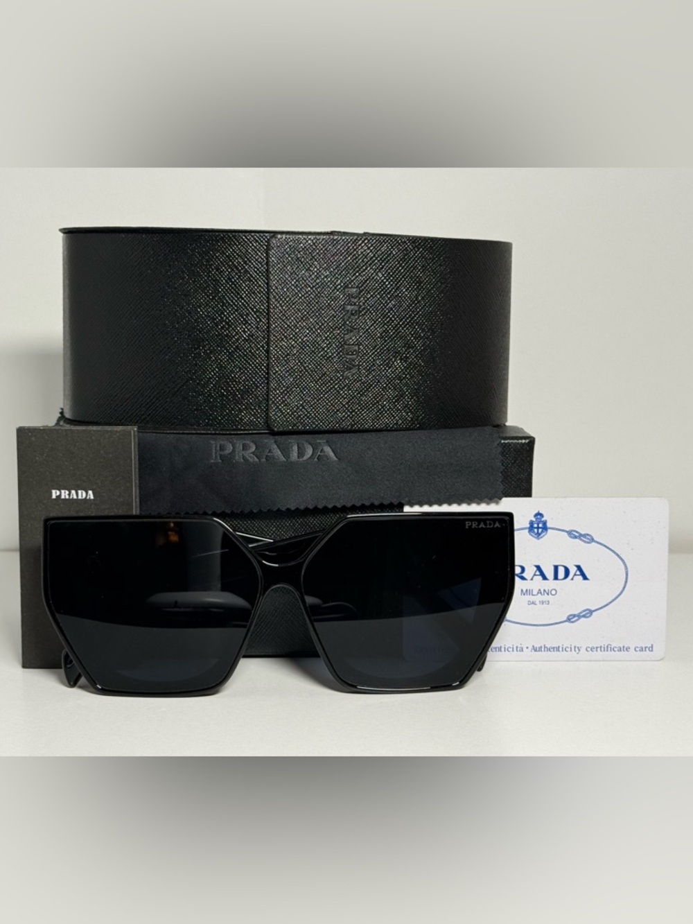 Prada Black Oversized Square Sunglasses with Dark Lenses
